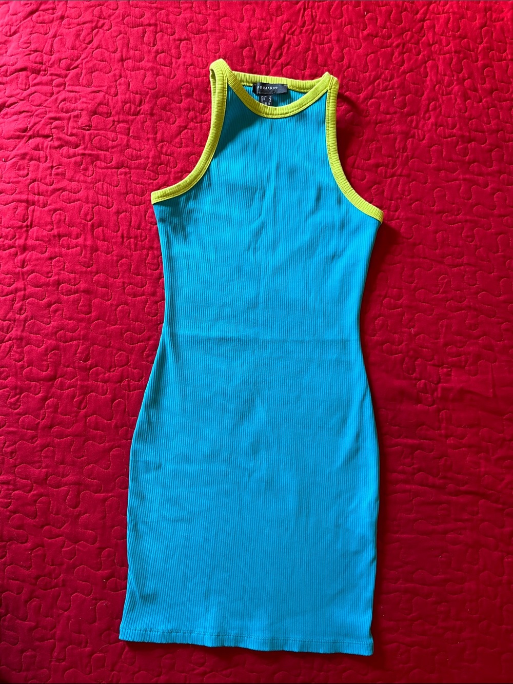 Primark Blue Ribbed Mini Dress with Yellow